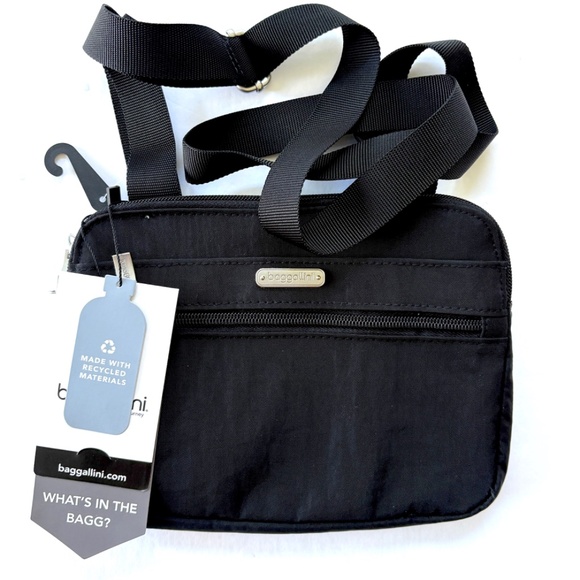 Baggallini Double Zip Medium Black Crossbody Bag RFID Adjustable Strap - Picture 1 of 9